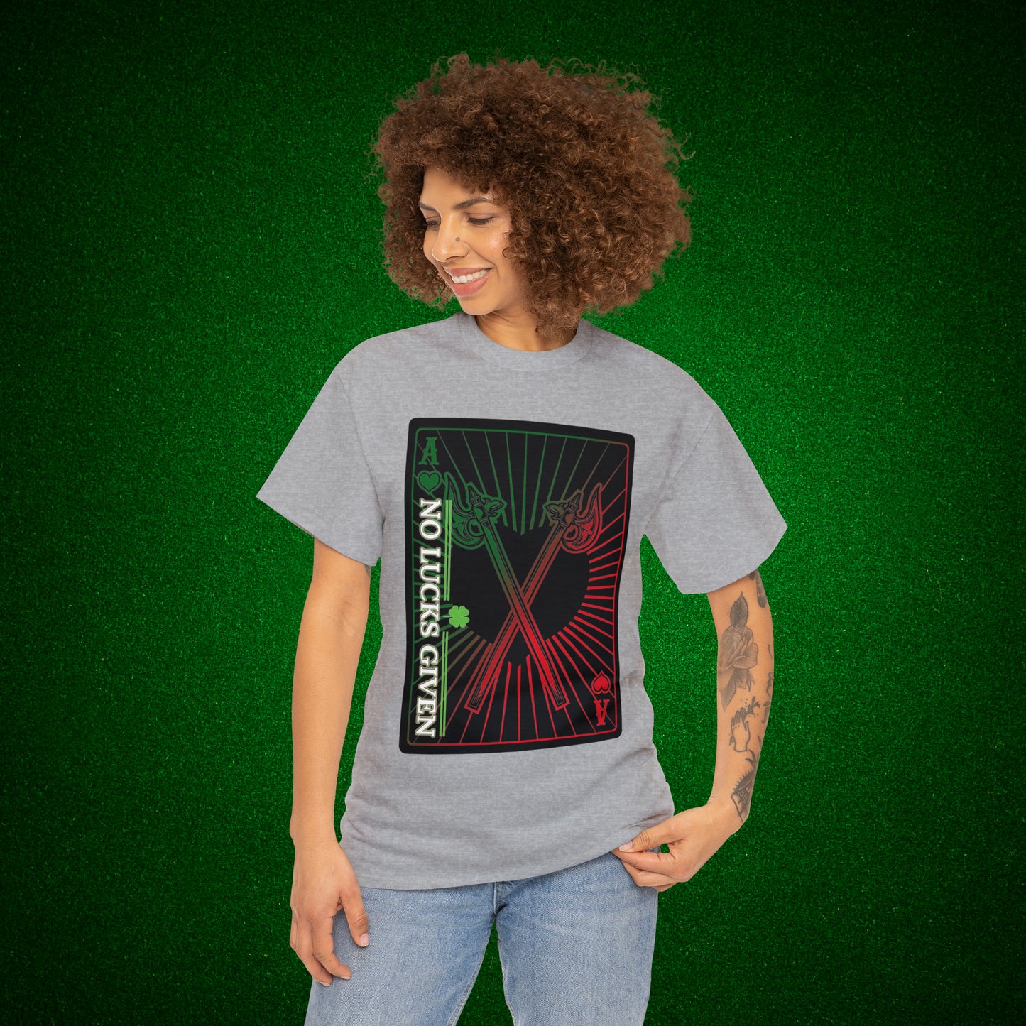 No Lucks Given Ace of Hearts card with two big axes Green Red Poker T-Shirt Must have Good Luck All-in