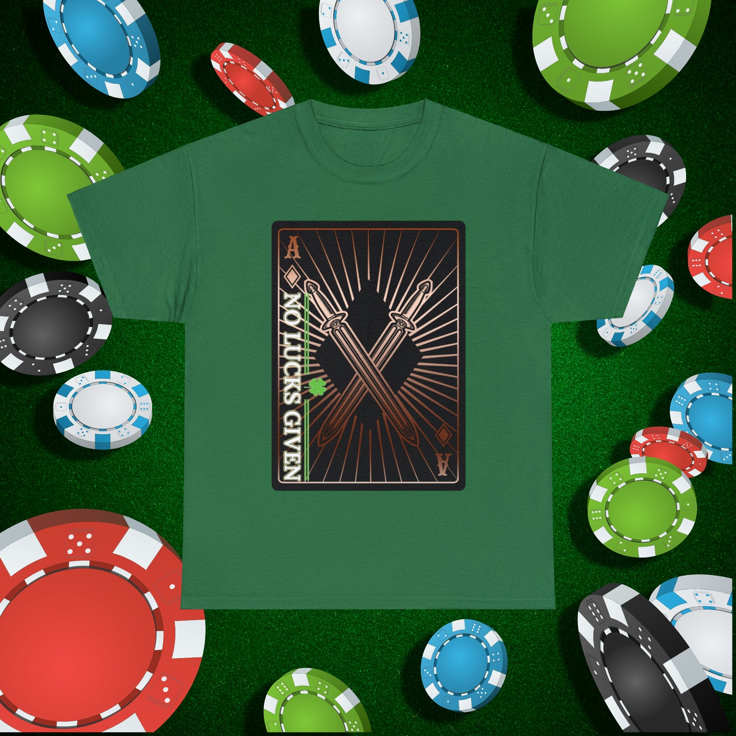 No Lucks Given Ace of Diamonds with Crossed Swords Copper Poker T-Shirt Must have Good Luck All-in