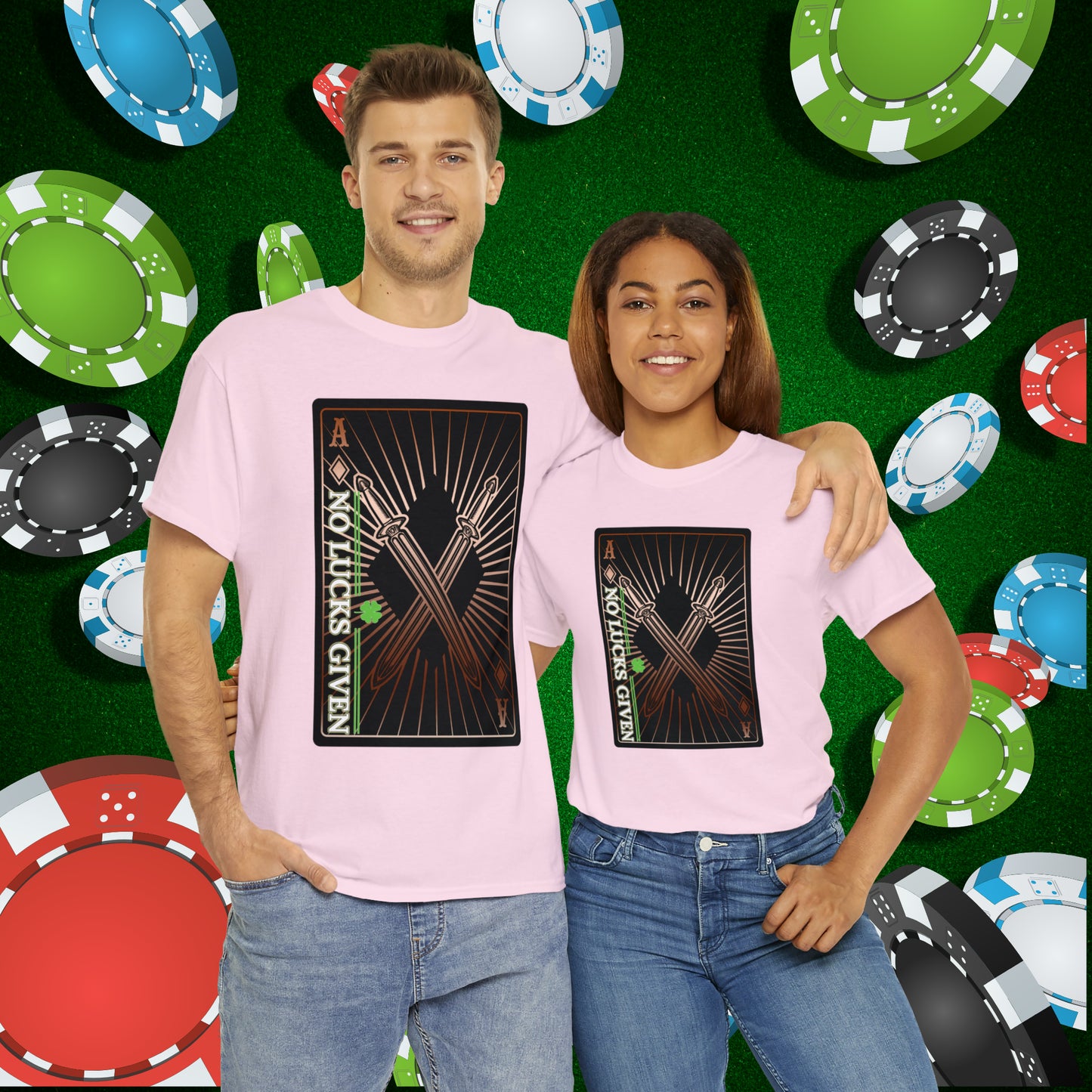 No Lucks Given Ace of Diamonds with Crossed Swords Copper Poker T-Shirt Must have Good Luck All-in