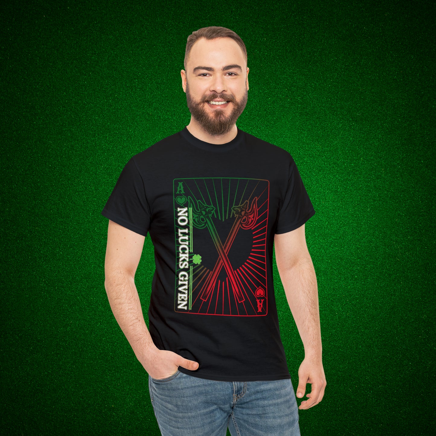 No Lucks Given Ace of Hearts card with two big axes Green Red Poker T-Shirt Must have Good Luck All-in