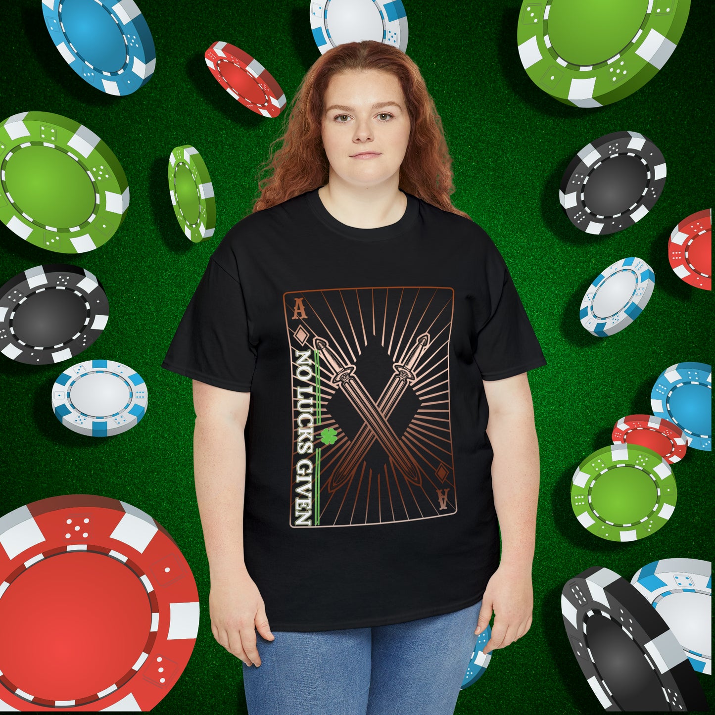 No Lucks Given Ace of Diamonds with Crossed Swords Copper Poker T-Shirt Must have Good Luck All-in