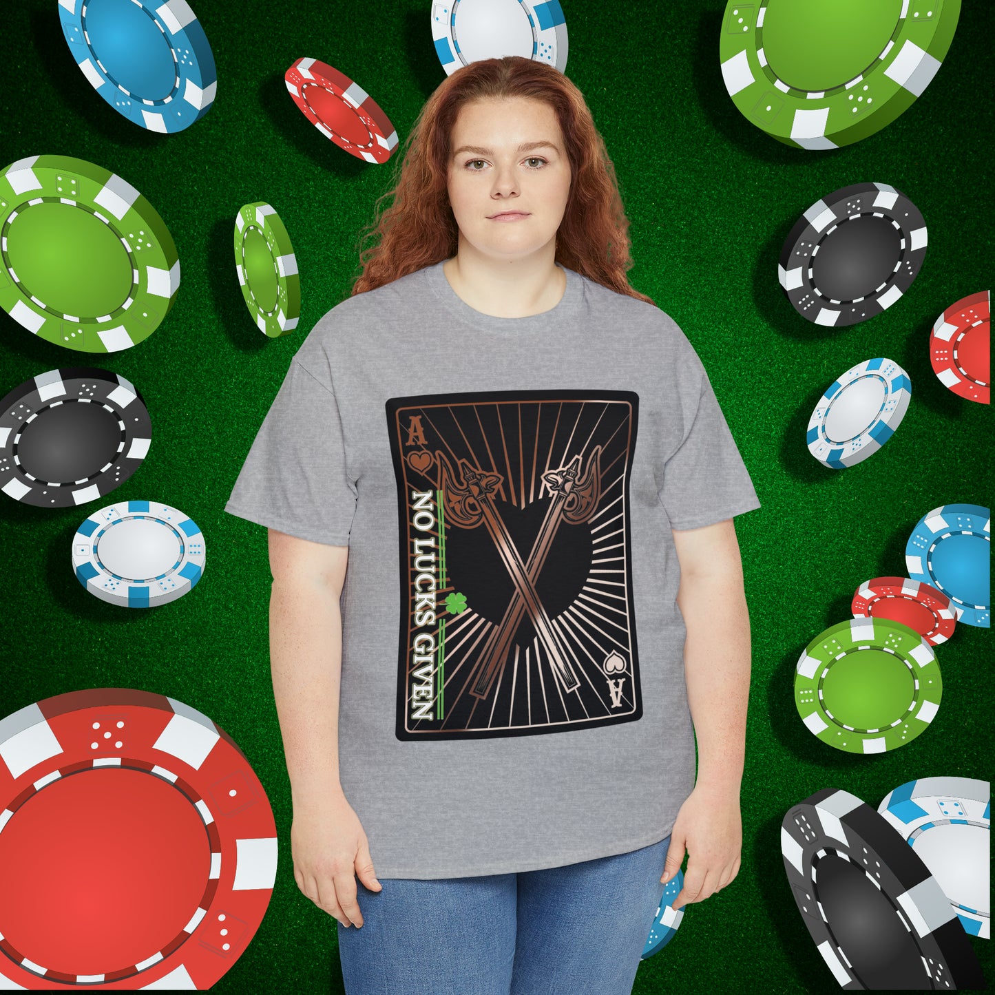 No Lucks Given Ace of Hearts card with two big axes Copper Poker T-Shirt Must have Good Luck All-in