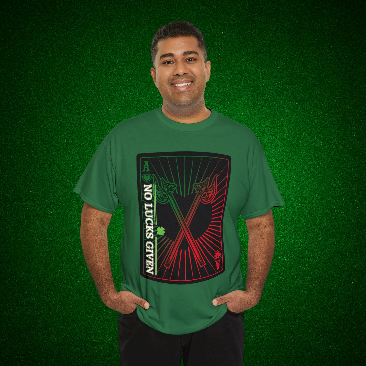 No Lucks Given Ace of Hearts card with two big axes Green Red Poker T-Shirt Must have Good Luck All-in