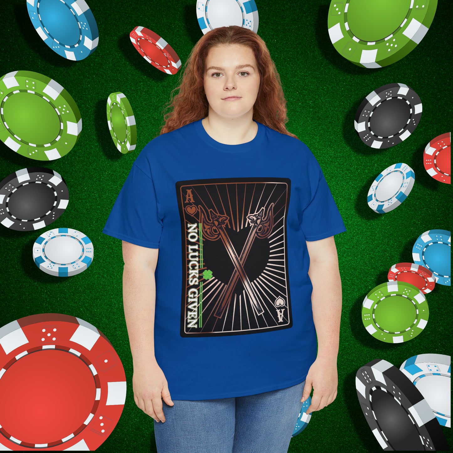 No Lucks Given Ace of Hearts card with two big axes Copper Poker T-Shirt Must have Good Luck All-in