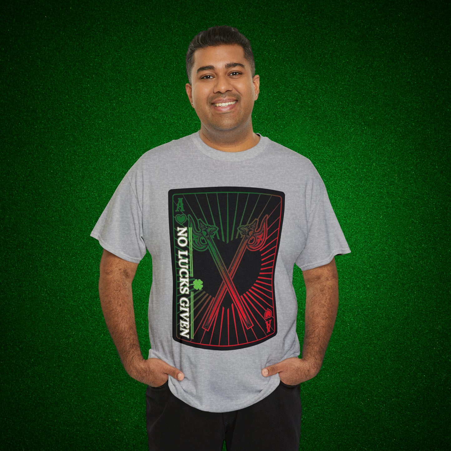 No Lucks Given Ace of Hearts card with two big axes Green Red Poker T-Shirt Must have Good Luck All-in