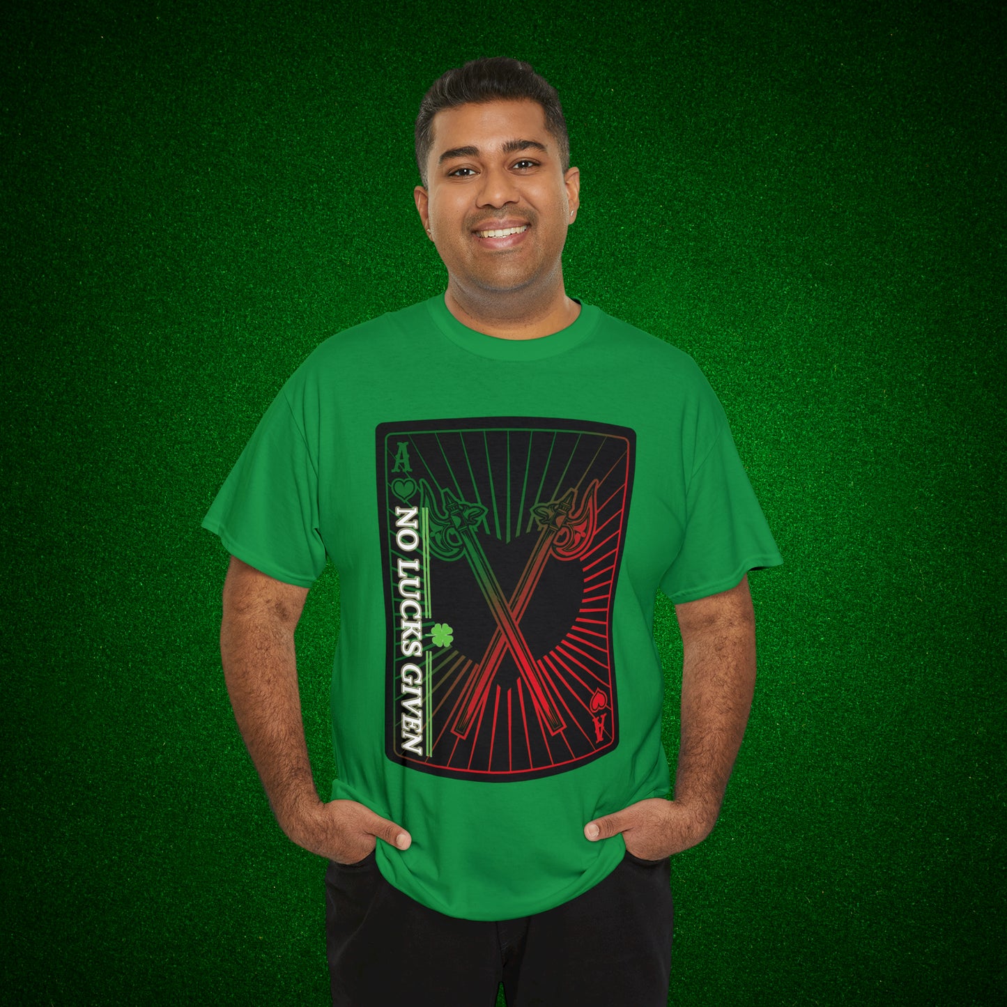 No Lucks Given Ace of Hearts card with two big axes Green Red Poker T-Shirt Must have Good Luck All-in